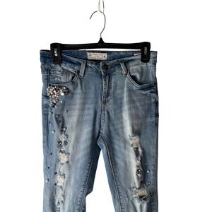 Angel Kiss 2010s Womens Jeans 5 Distressed Embellished Rhinestone Pearl Skinny